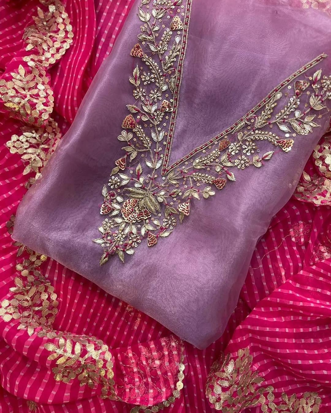 Organza zardogi handwork unstitched suit