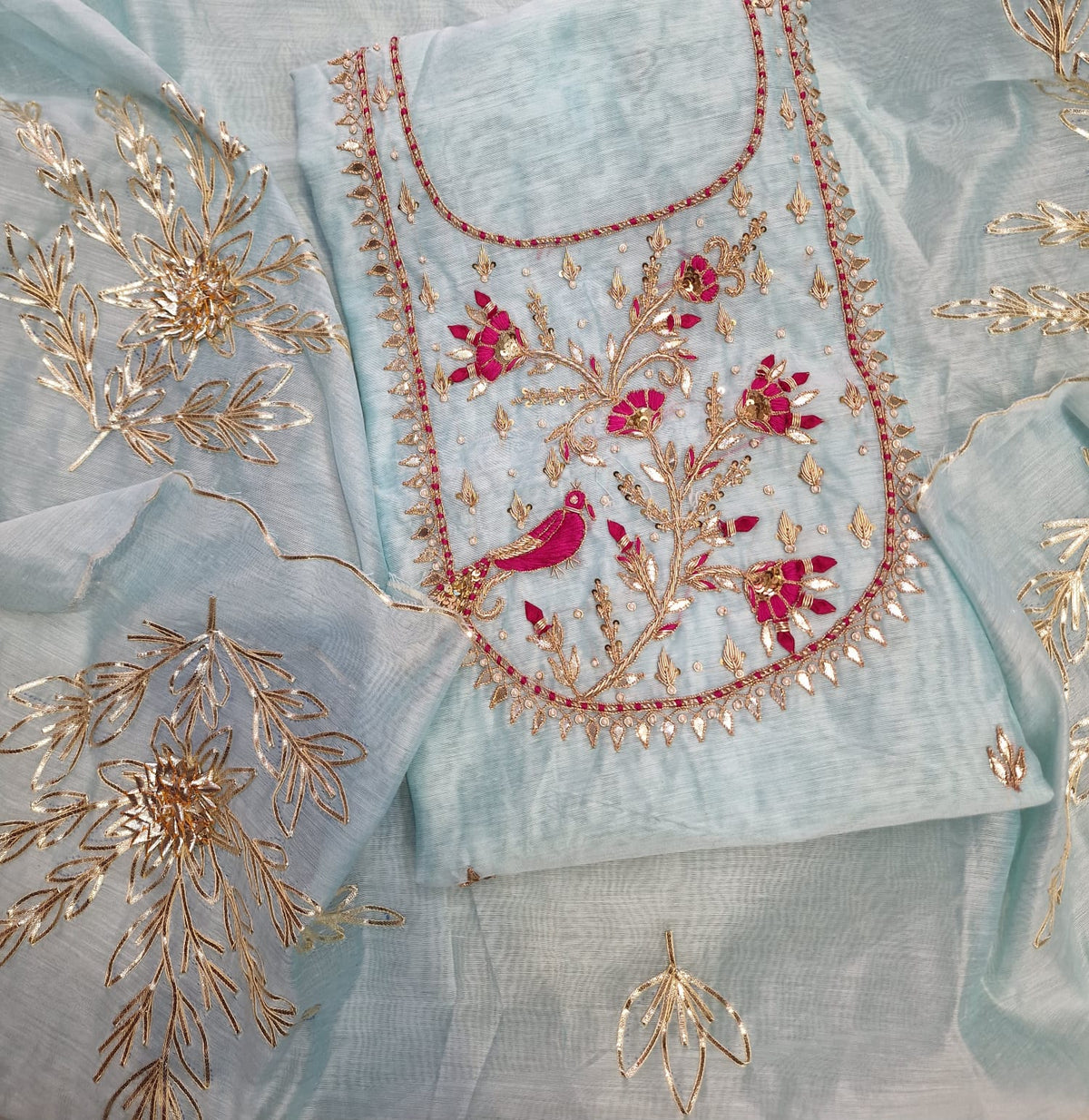 Chanderi Silk Unstitched Suit Set