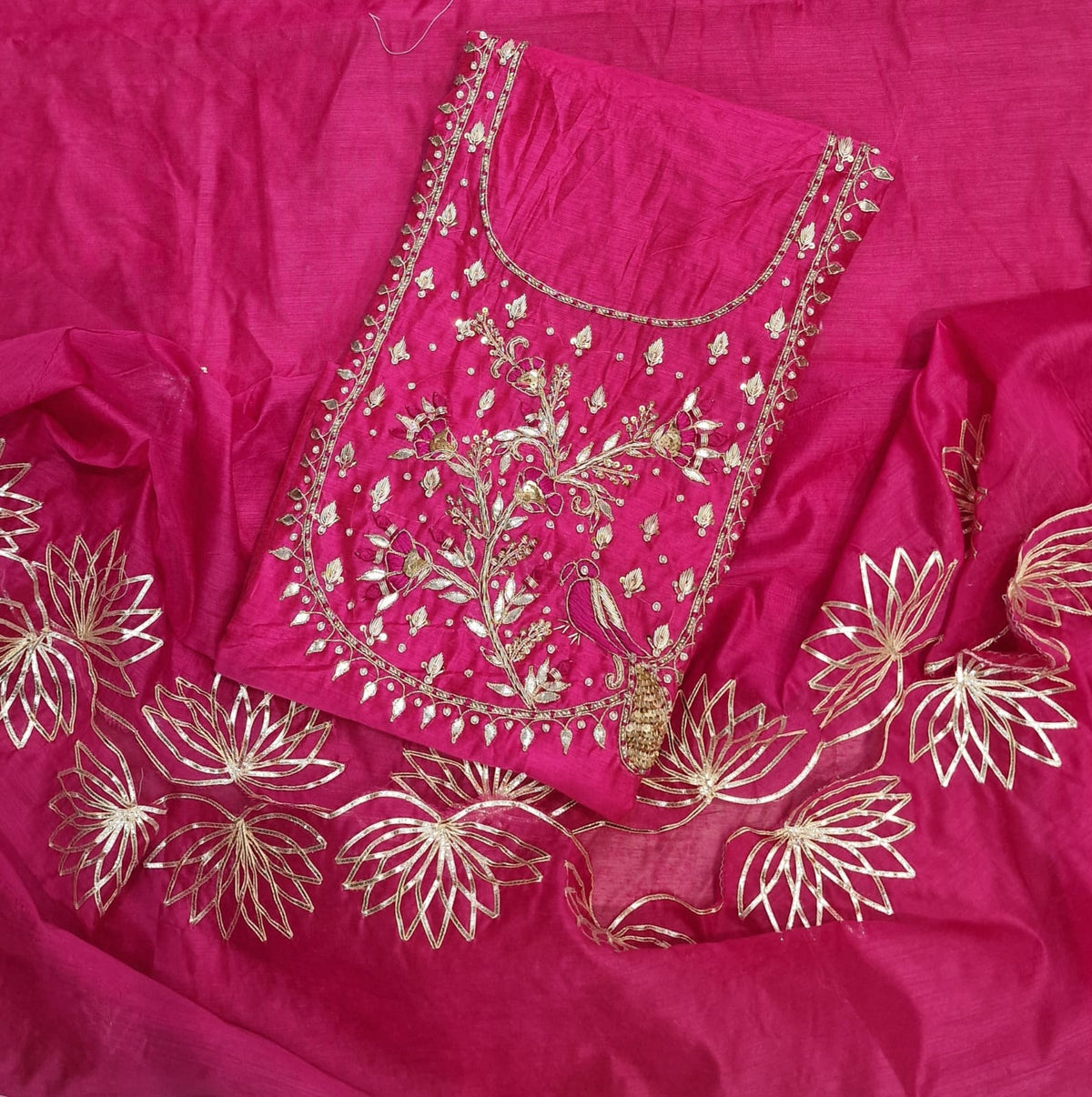 Chanderi Silk Unstitched Suit Set