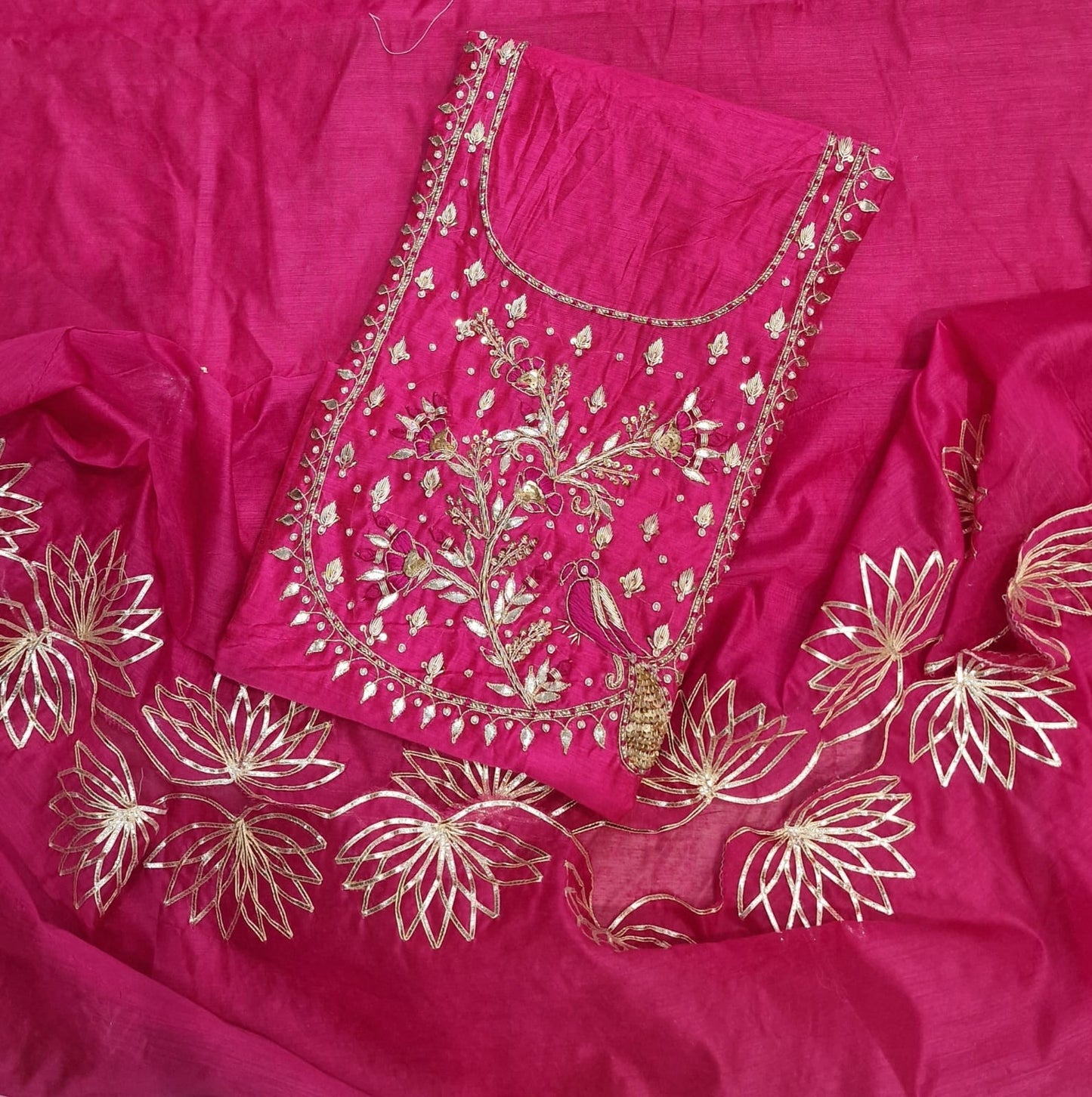 Chanderi Silk Unstitched Suit Set