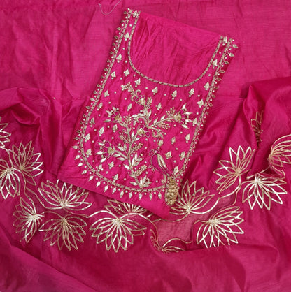 Chanderi Silk Unstitched Suit Set