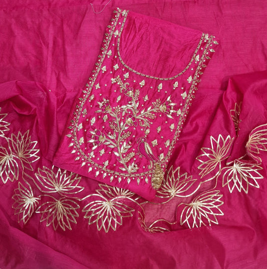 Chanderi Silk Unstitched Suit Set