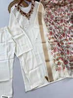 White Roman Silk Handwork Suit Set