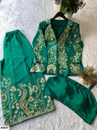 3 Piece Plazzo Jacket Sequence Embroided Set