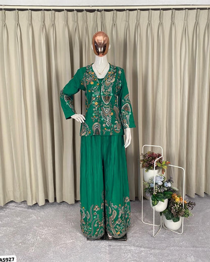 3 Piece Plazzo Jacket Sequence Embroided Set
