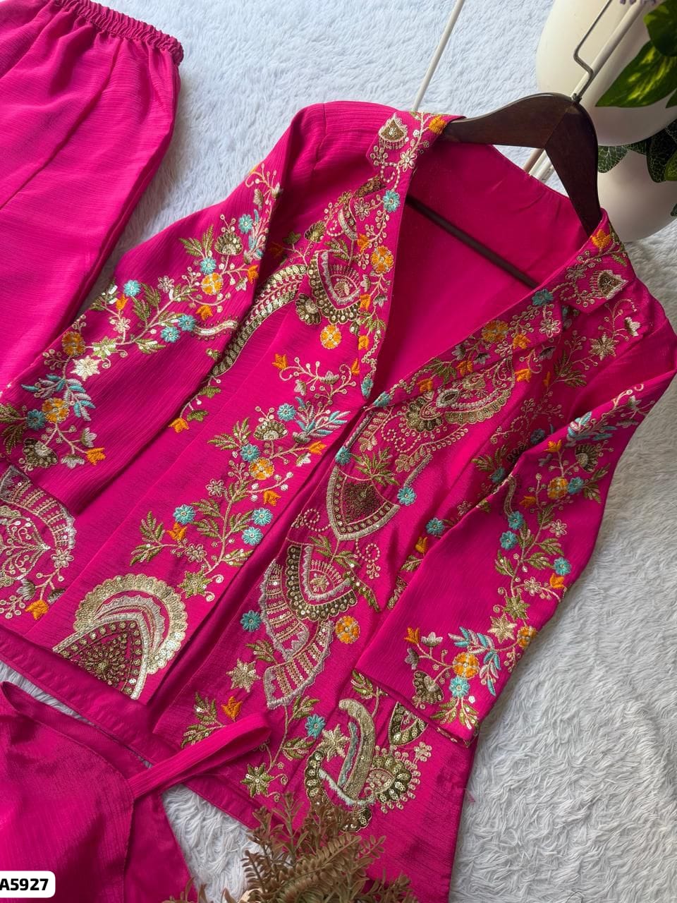 3 Piece Plazzo Jacket Sequence Embroided Set