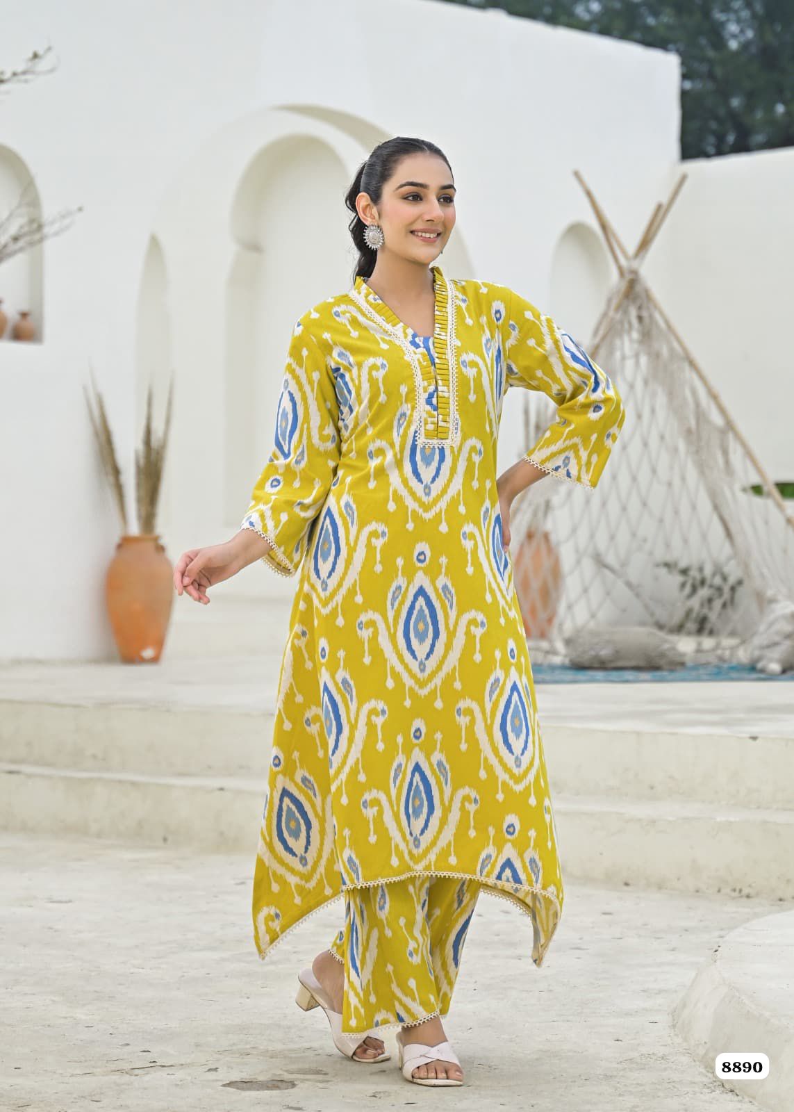 Yellow Cotton Printed Readymades Co-Ord -Set Of 2