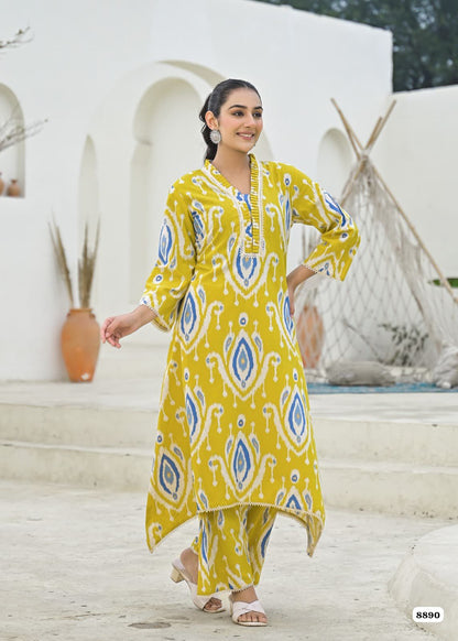 Yellow Cotton Printed Readymades Co-Ord -Set Of 2