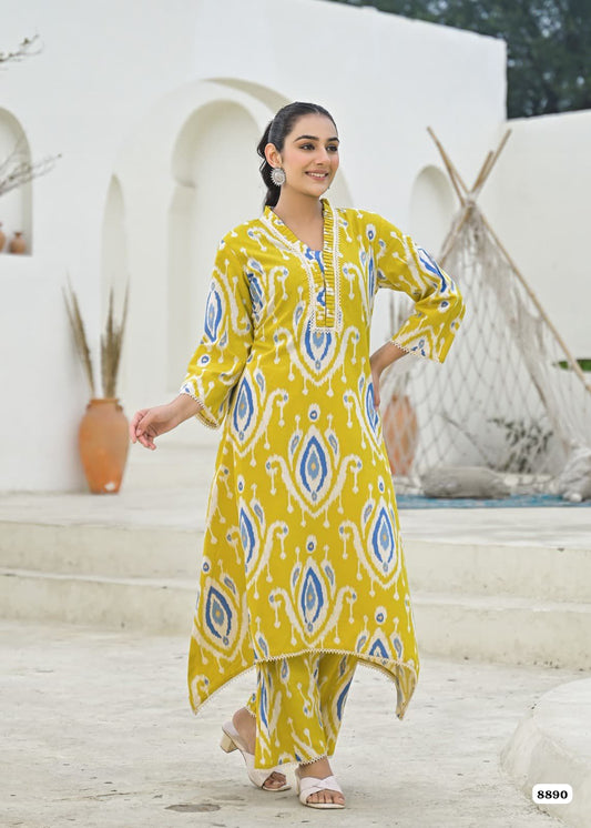 Yellow Cotton Printed Readymades Co-Ord -Set Of 2