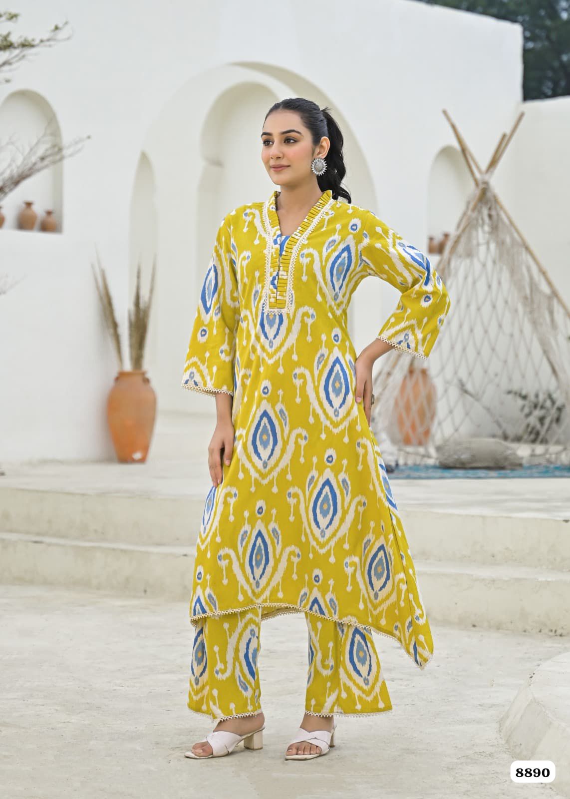 Yellow Cotton Printed Readymades Co-Ord -Set Of 2