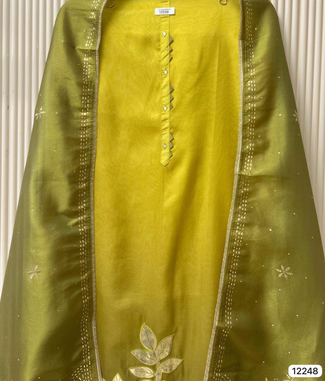 Olive Soft Tissue Shimmer Silk Embroidered Unstitched 3-Piece Set&nbsp;