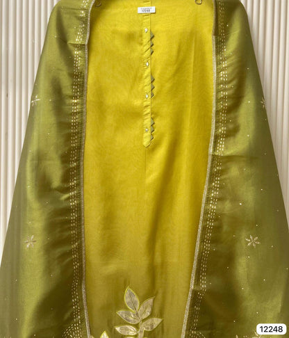 Olive Soft Tissue Shimmer Silk Embroidered Unstitched 3-Piece Set&nbsp;