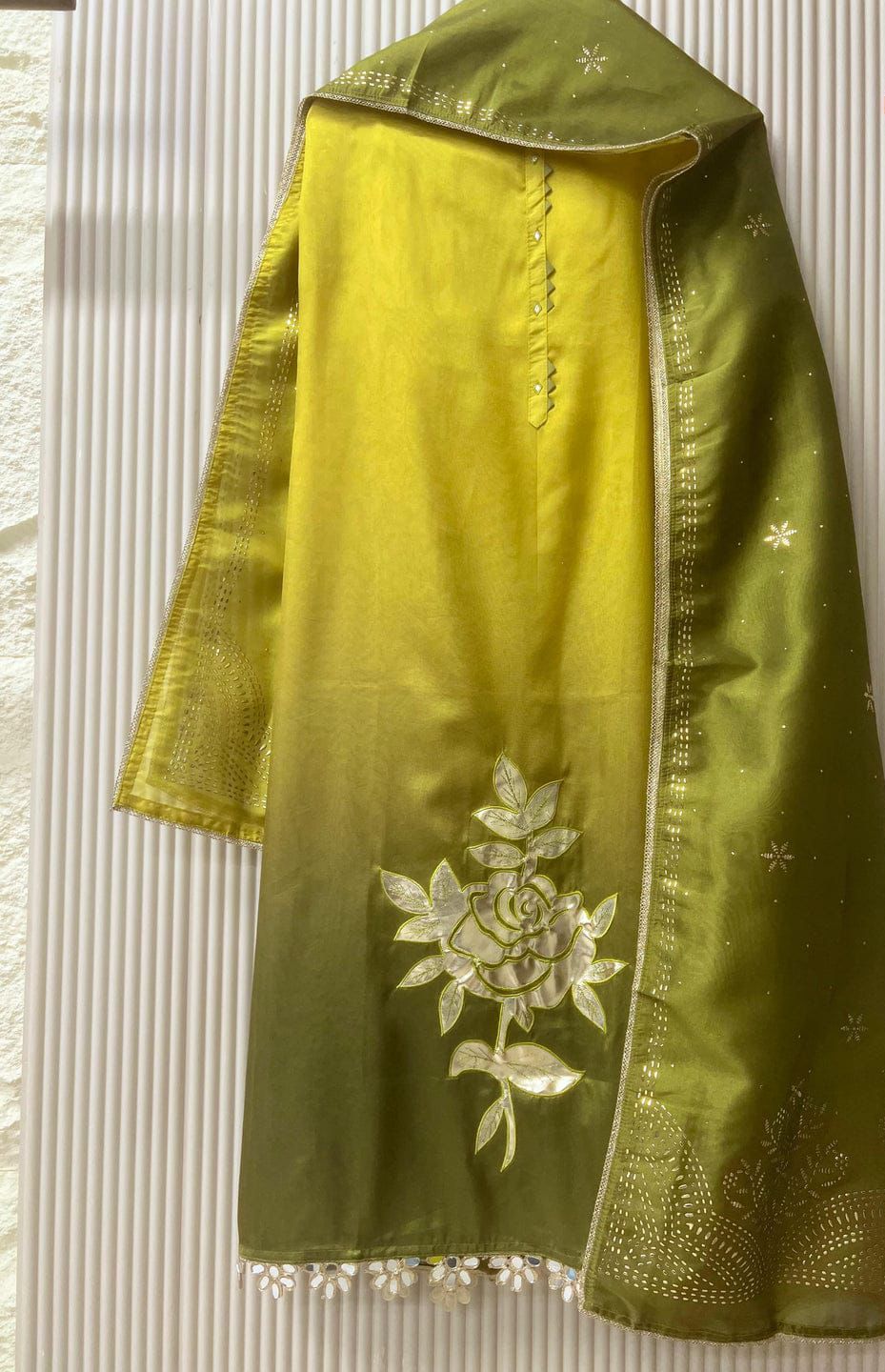 Olive Soft Tissue Shimmer Silk Embroidered Unstitched 3-Piece Set&nbsp;