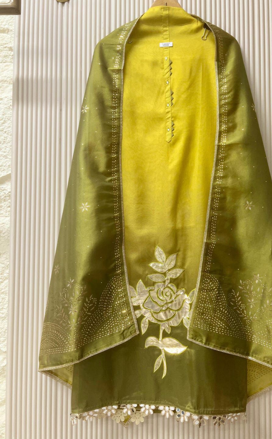 Olive Soft Tissue Shimmer Silk Embroidered Unstitched 3-Piece Set&nbsp;