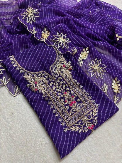 Georgette zardogi handork Unstitched Suit Set