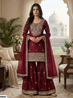 Maroon Designer Silk Sharara Set