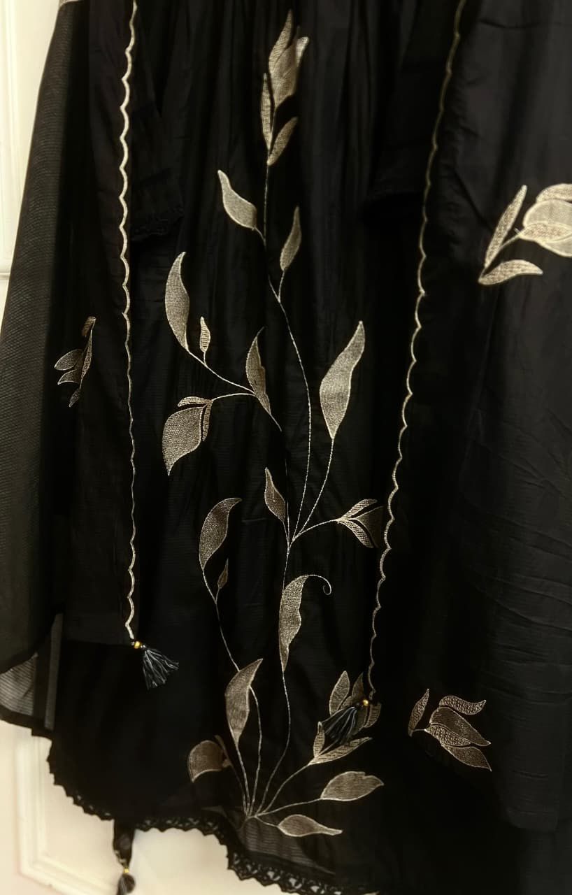 Nirvaya Mul Cotton Embroidered Black 3-Piece Set