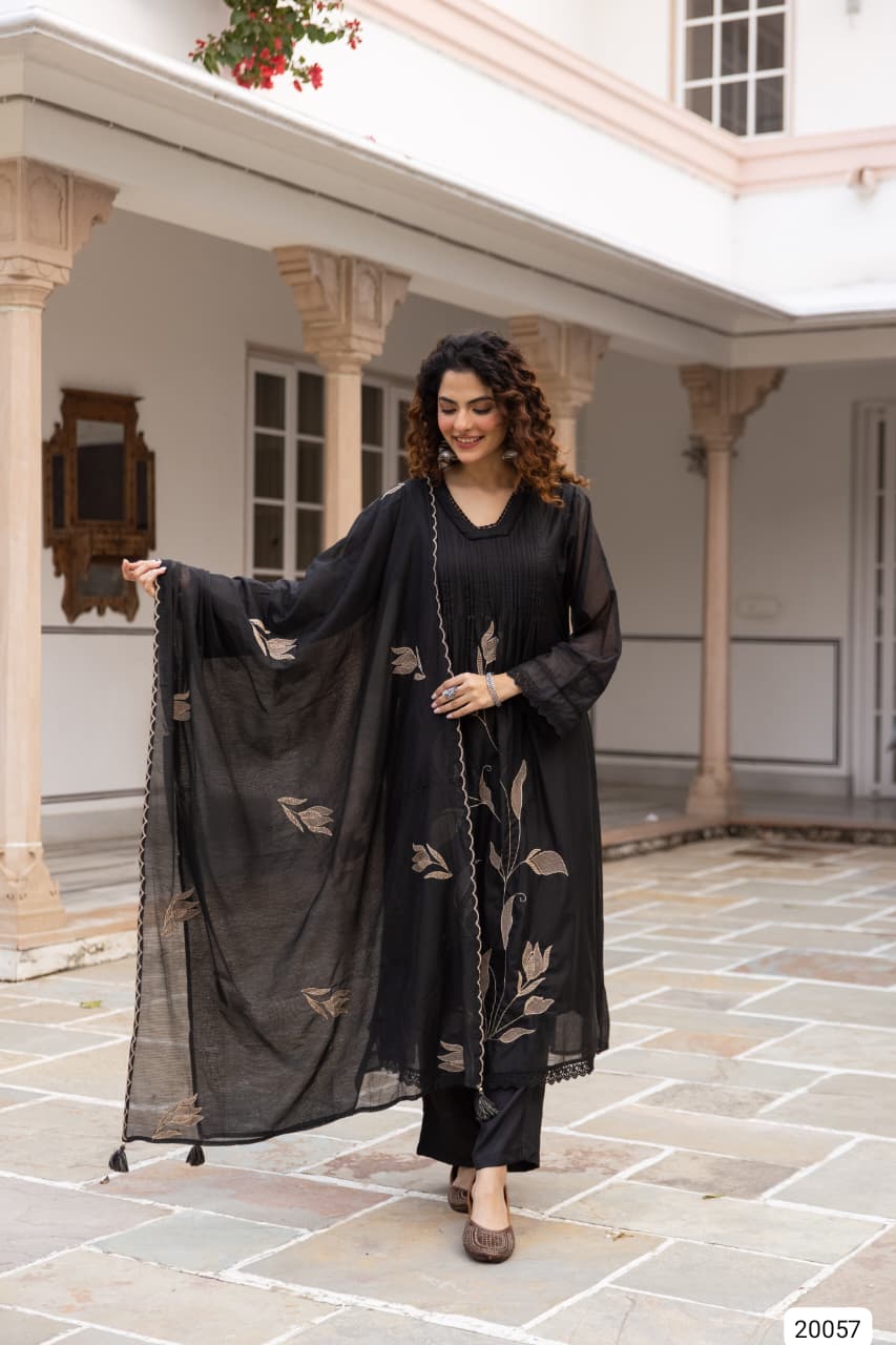 Nirvaya Mul Cotton Embroidered Black 3-Piece Set