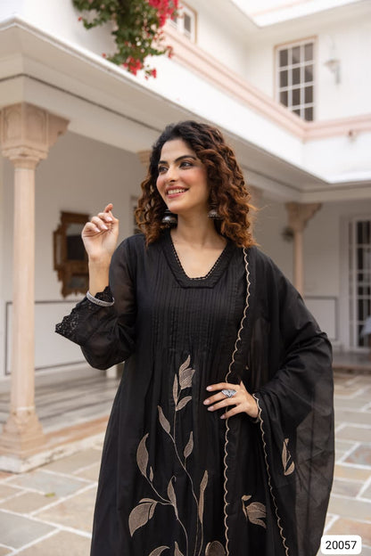 Nirvaya Mul Cotton Embroidered Black 3-Piece Set
