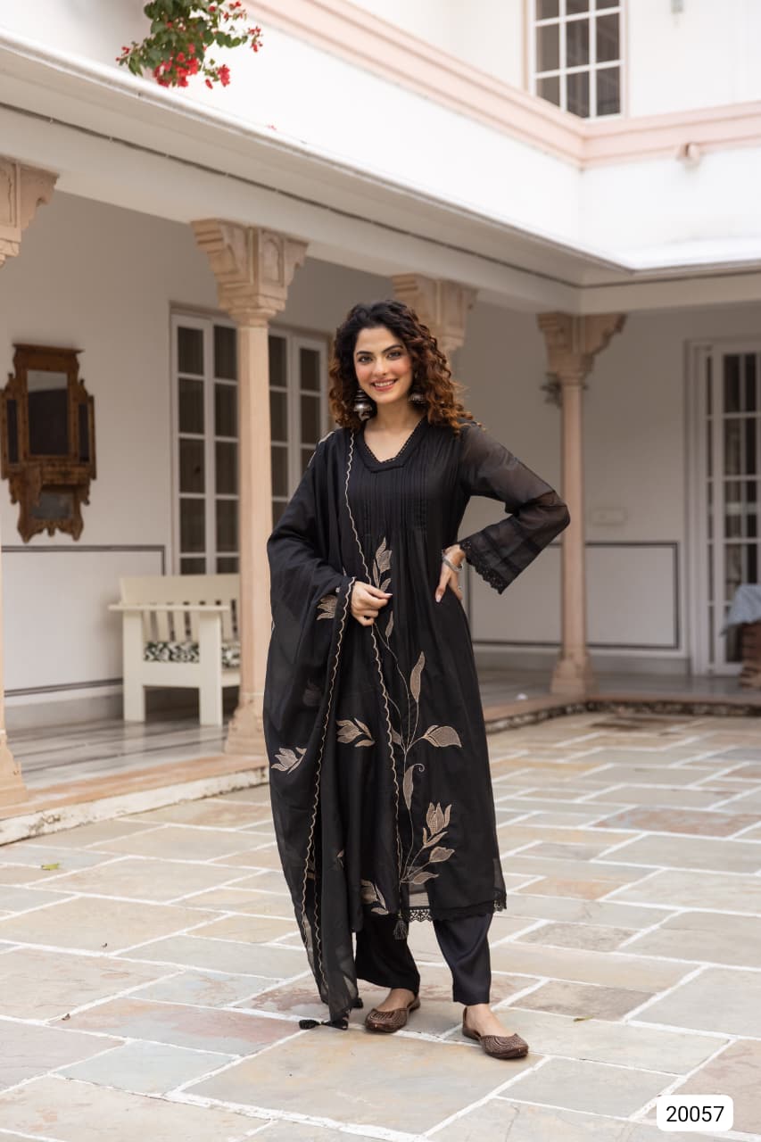 Nirvaya Mul Cotton Embroidered Black 3-Piece Set
