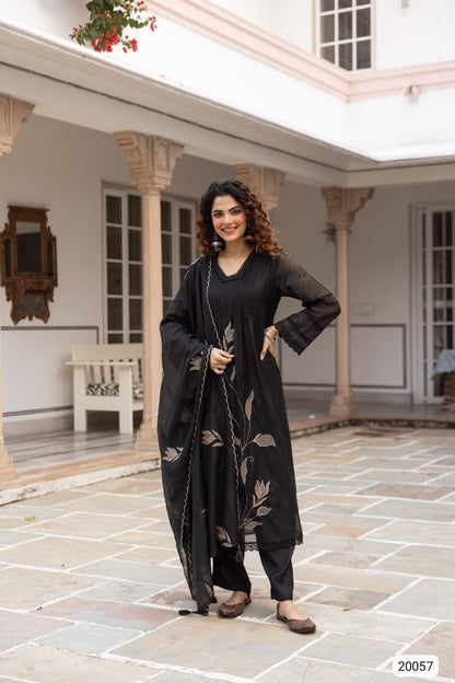 Nirvaya Mul Cotton Embroidered Black 3-Piece Set