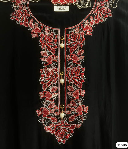 Black red Organza Unstitched embroidered
