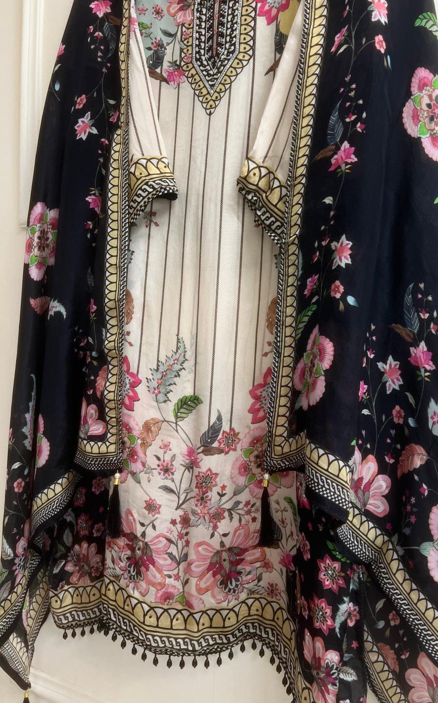 Muslin printed semi -stitched hand embroidered unstitched suit set