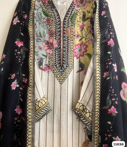 Muslin printed semi -stitched hand embroidered unstitched suit set