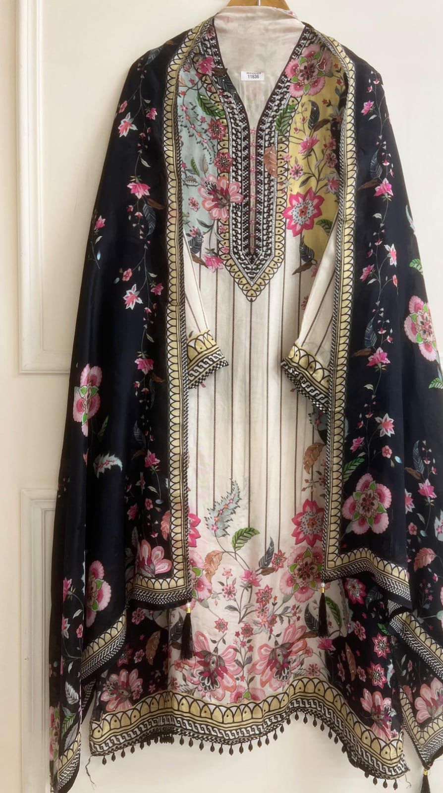 Muslin printed semi -stitched hand embroidered unstitched suit set