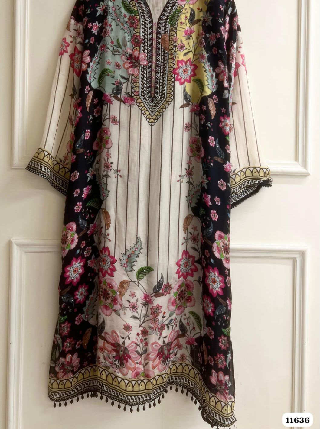 Muslin printed semi -stitched hand embroidered unstitched suit set