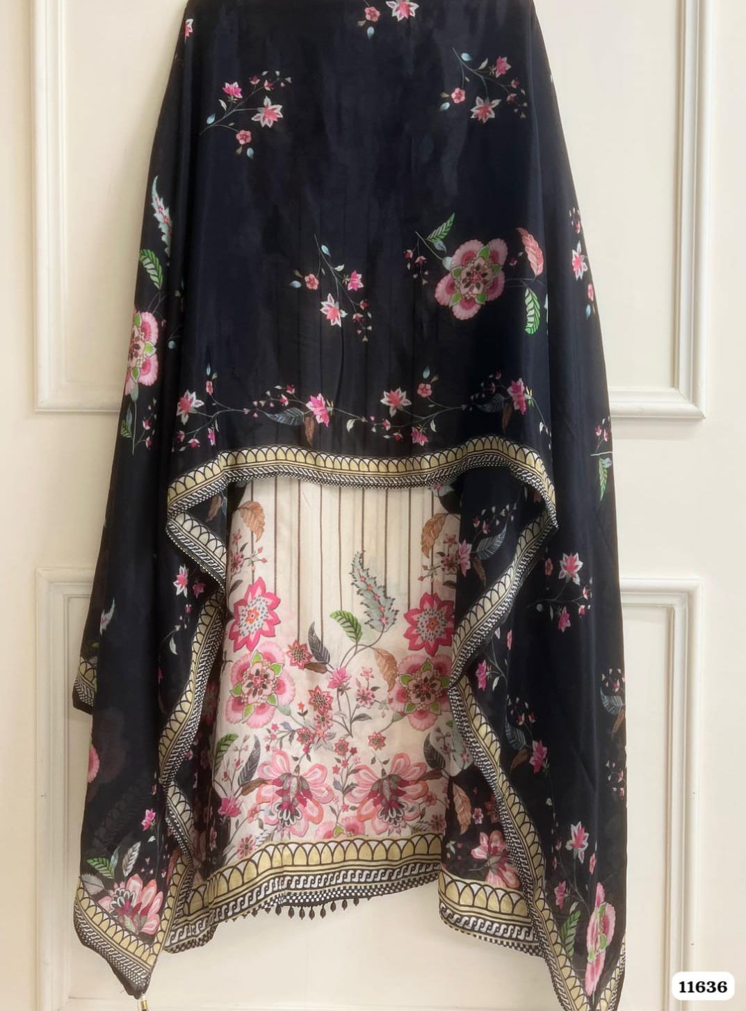 Muslin printed semi -stitched hand embroidered unstitched suit set