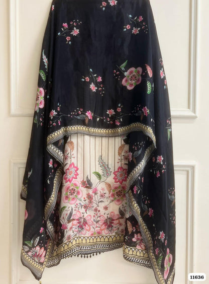 Muslin printed semi -stitched hand embroidered unstitched suit set