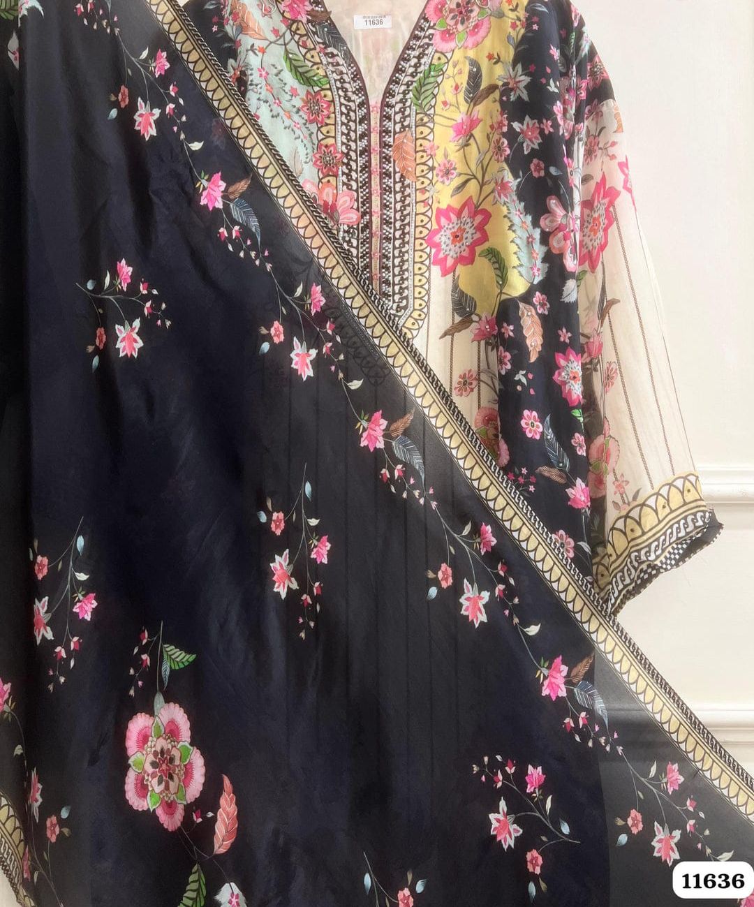 Muslin printed semi -stitched hand embroidered unstitched suit set