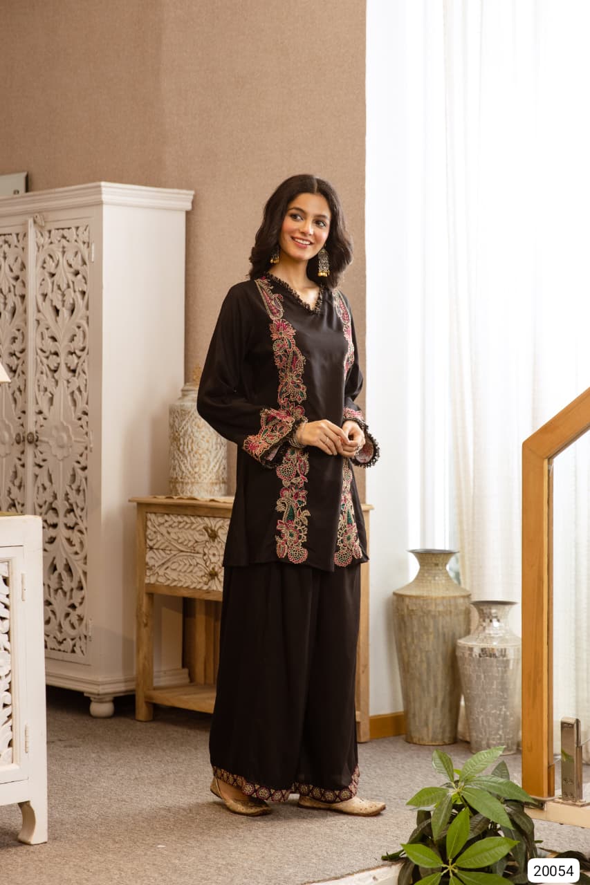 Nayra German Rayon Embroidered Black 2-Piece Set