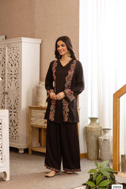 Nayra German Rayon Embroidered Black 2-Piece Set