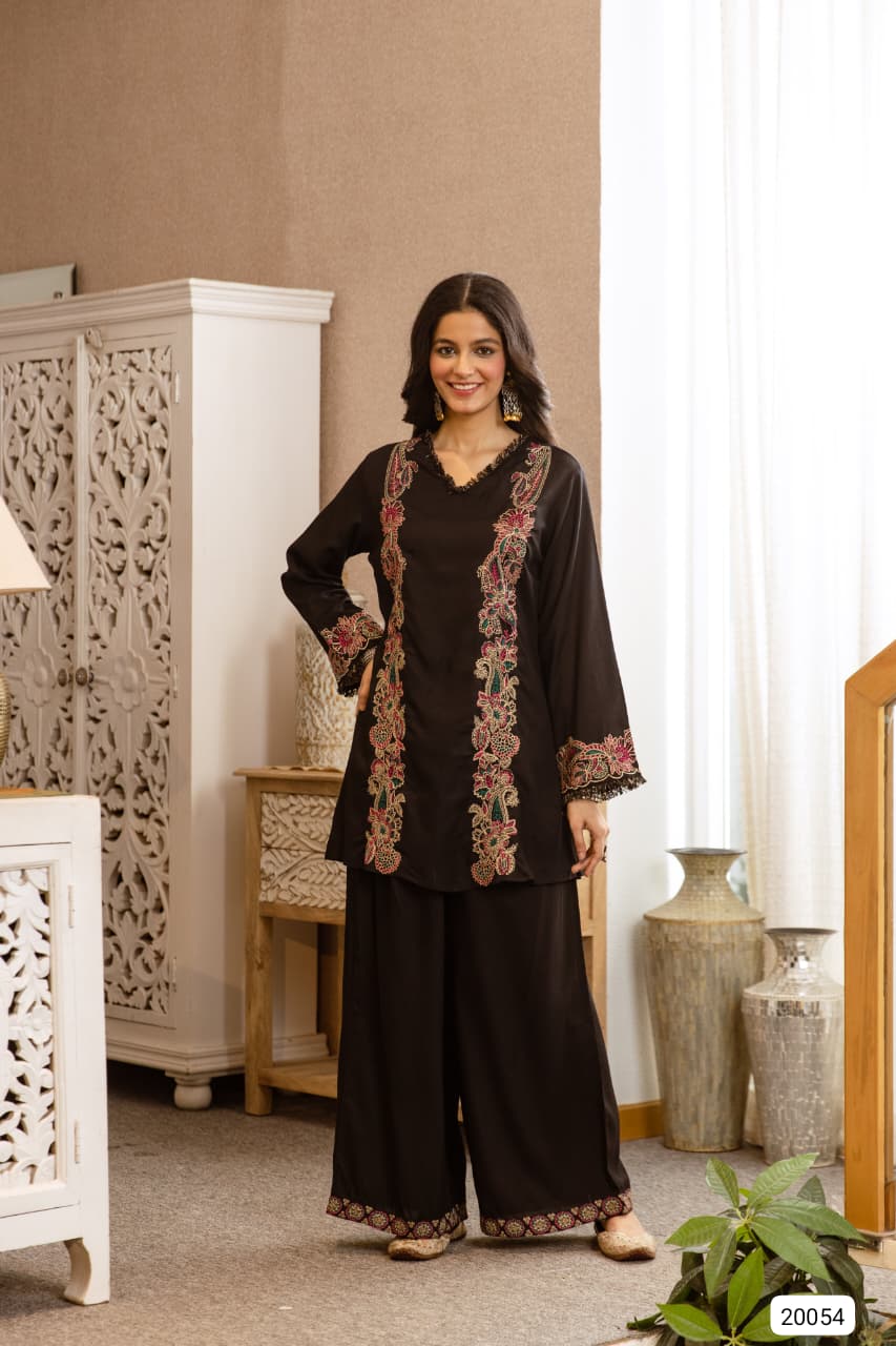 Nayra German Rayon Embroidered Black 2-Piece Set