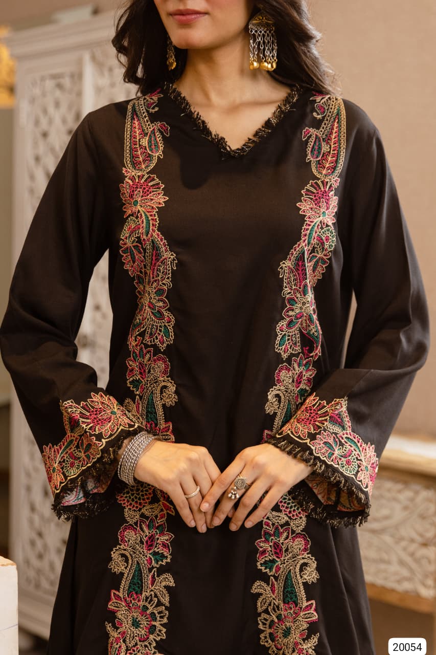 Nayra German Rayon Embroidered Black 2-Piece Set