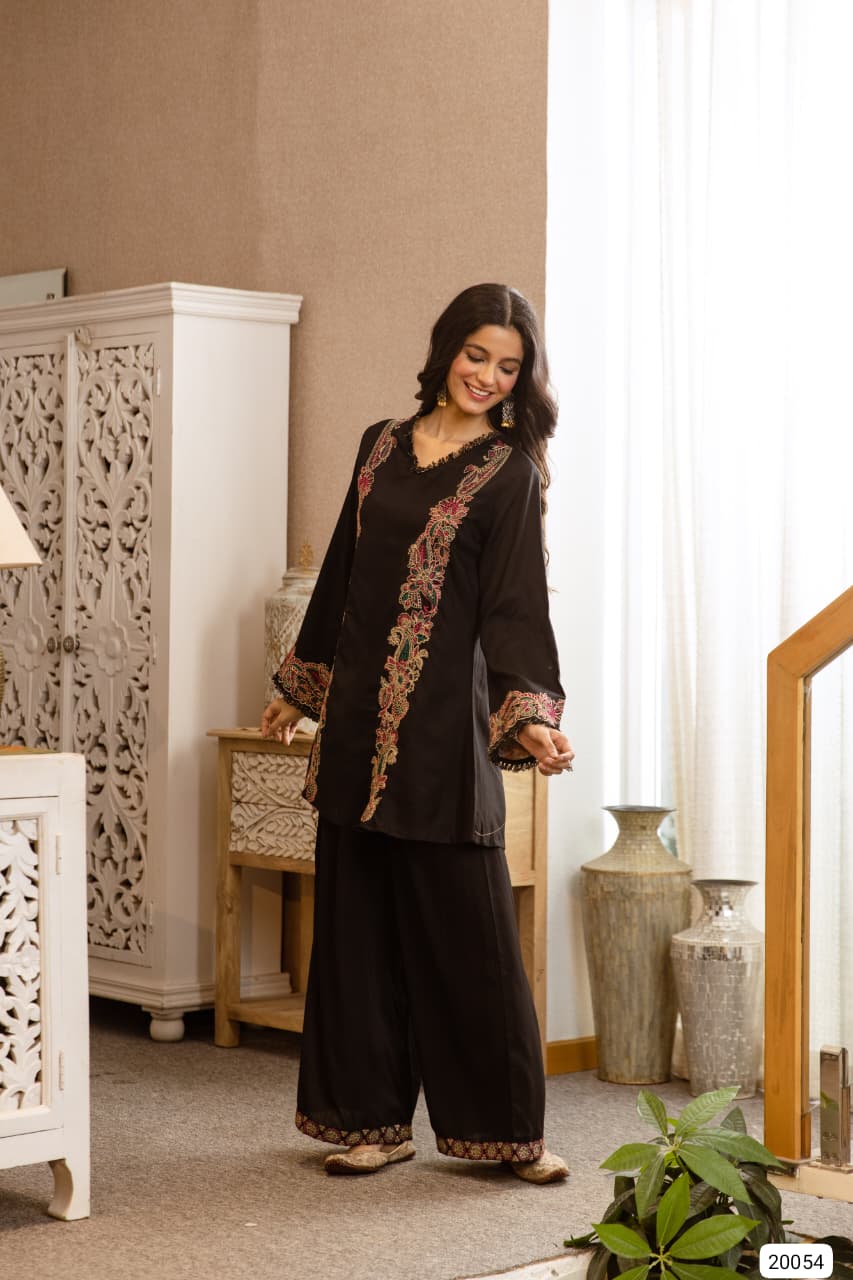 Nayra German Rayon Embroidered Black 2-Piece Set