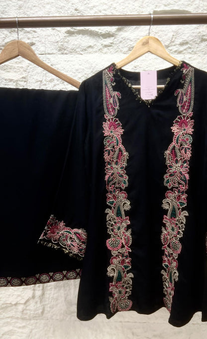 Nayra German Rayon Embroidered Black 2-Piece Set
