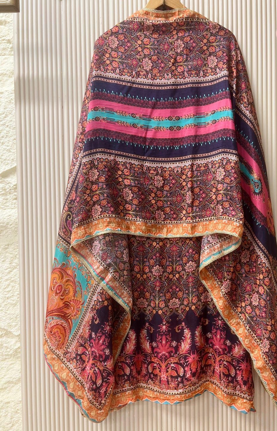 Organza silk semi stitched printed with gota embellishments unstitched set
