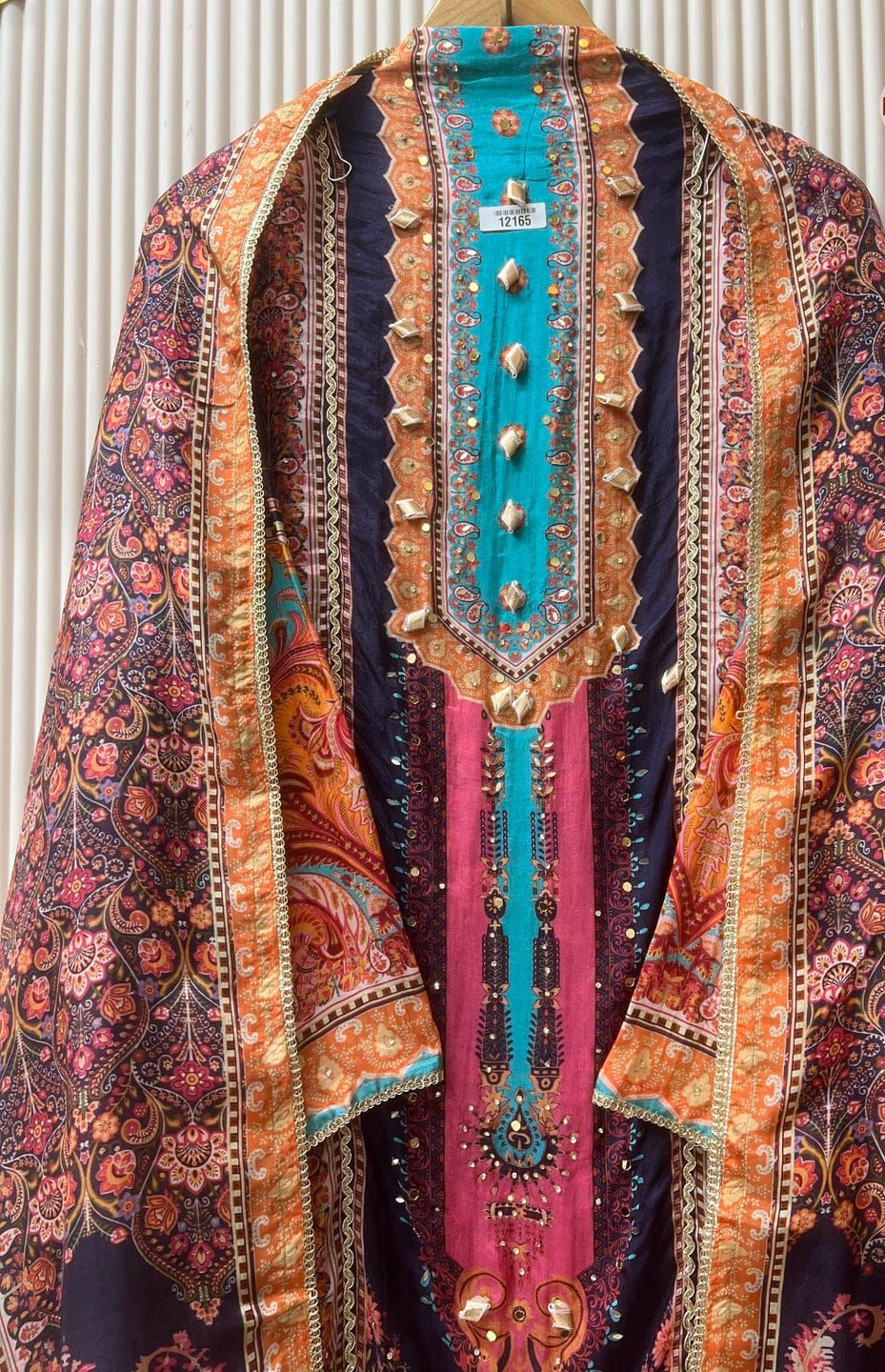 Organza silk semi stitched printed with gota embellishments unstitched set
