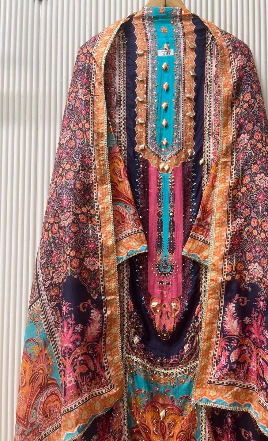 Organza silk semi stitched printed with gota embellishments unstitched set