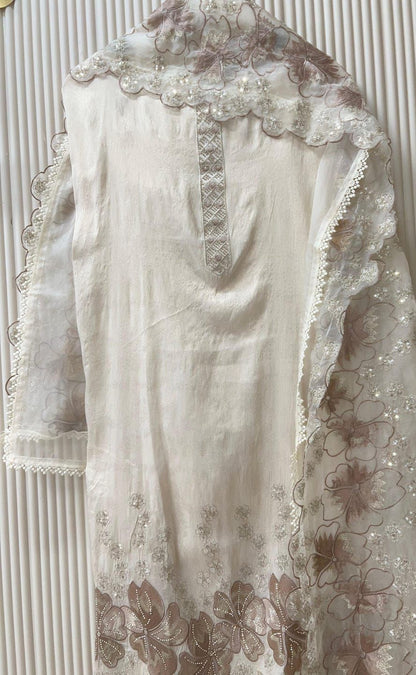 Ivory Tissue Shimmer Silk Embroidered Unstitched 3-Piece Suit