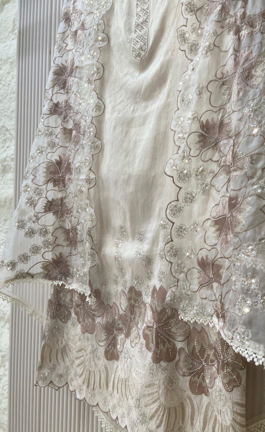 Ivory Tissue Shimmer Silk Embroidered Unstitched 3-Piece Suit