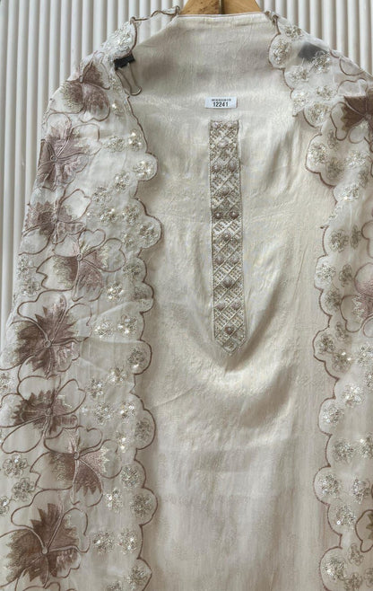 Ivory Tissue Shimmer Silk Embroidered Unstitched 3-Piece Suit