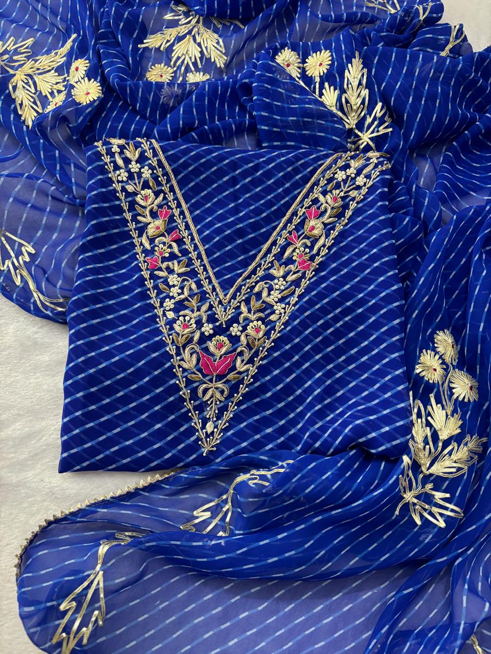 Royal Blue V neck handwork