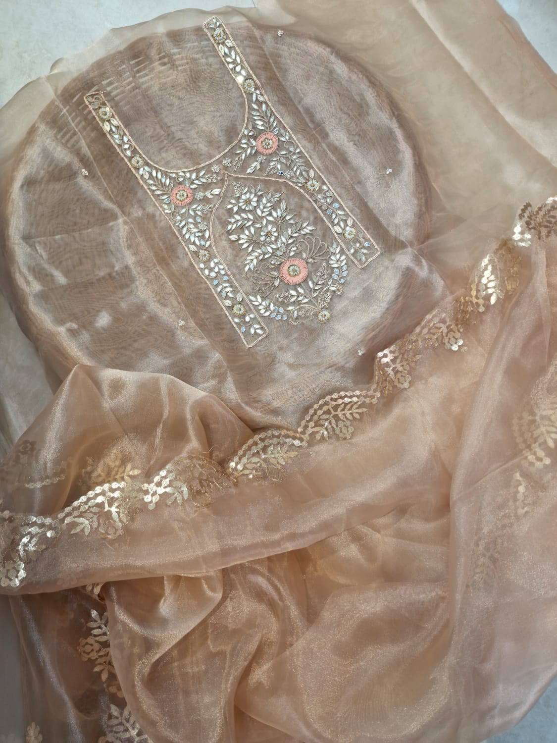 Organza zardogi handwork with gotta patti work dupatta