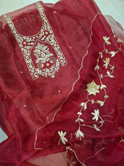 Organza zardogi handwork with gotta patti work dupatta