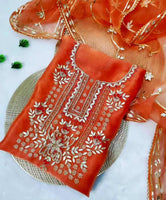 Orange handwork with  jaal kachi patti dupatta