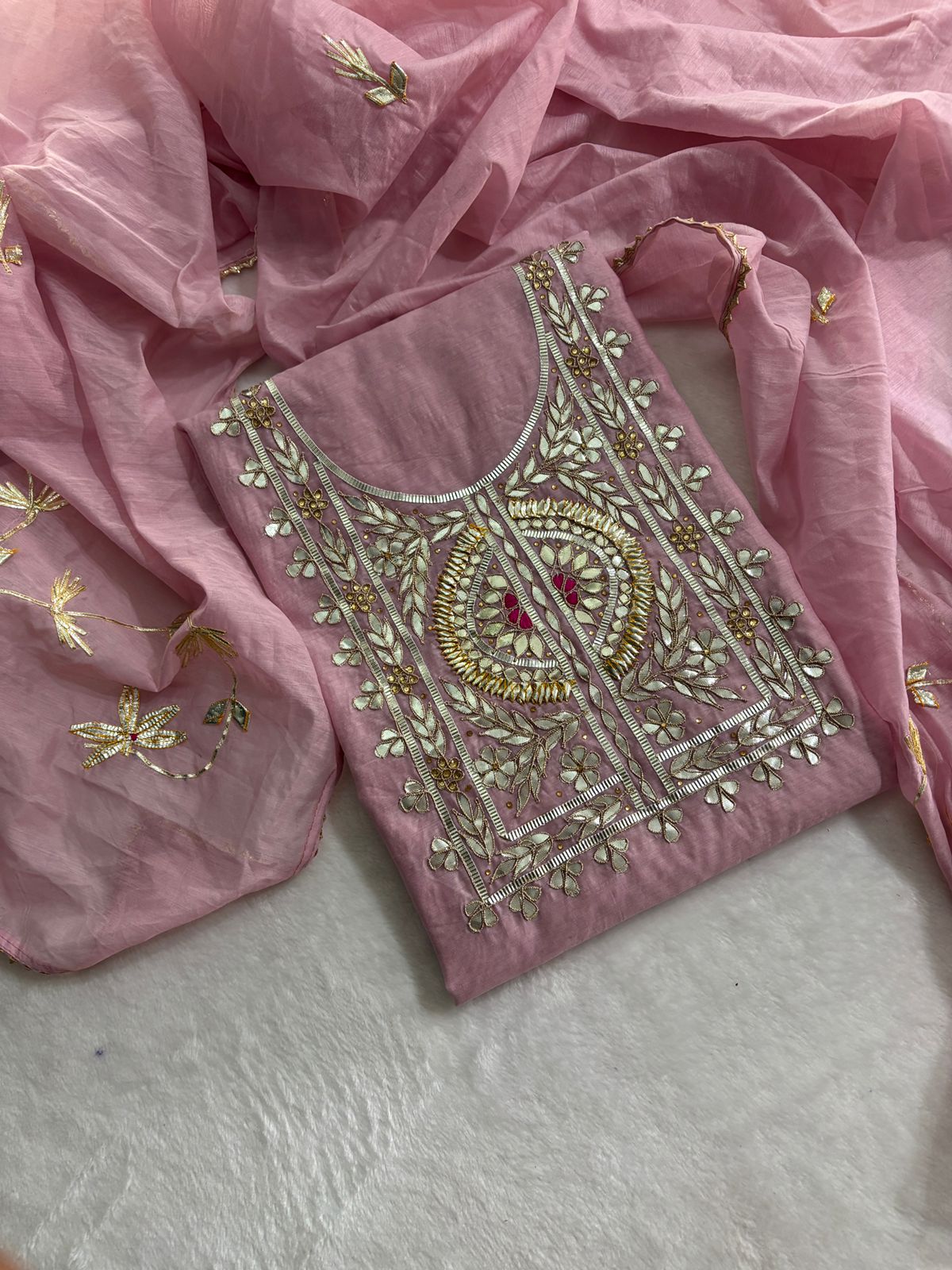 Pink Chanderi kurta with gota patti work